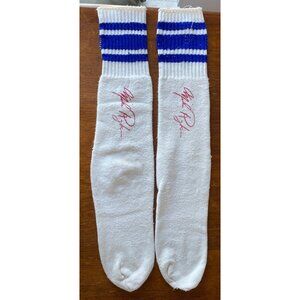 80s White Tube Socks 3 Blue Stripes Signed MIKE ROYKO Chicago Tribune Offer RARE
